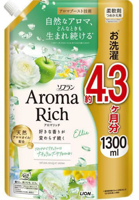 라이온 소프란 아로마리치 엘리 리필용 울트라점보 1300ml [섬유유연제], 1.3L, 1개