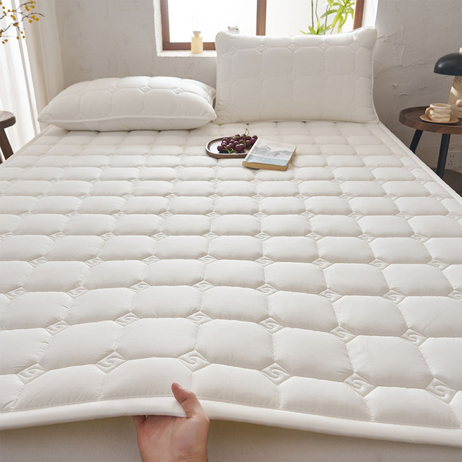 침대패드 항균 사계절 누빔 논슬립 고정밴딩, 화이트