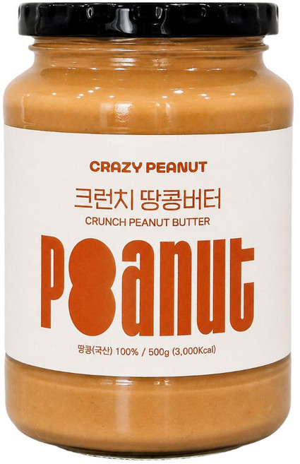 크레이지피넛 땅콩버터 크런치 무설탕 100% 국산 땅콩 버터 잼, 500g, 1개