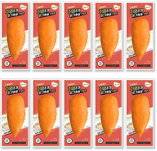 햇살닭 더촉촉한 저염훈제 닭가슴살 HOT, 10개, 100g