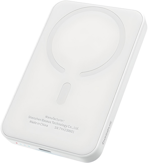 베이스어스 마그네틱 미니 무선 초고속 보조배터리 충전 파워뱅크 5000mAh 20W + C타입-C타입 충전케이블 30cm 세트, PPCXM05, 스텔라 화이트