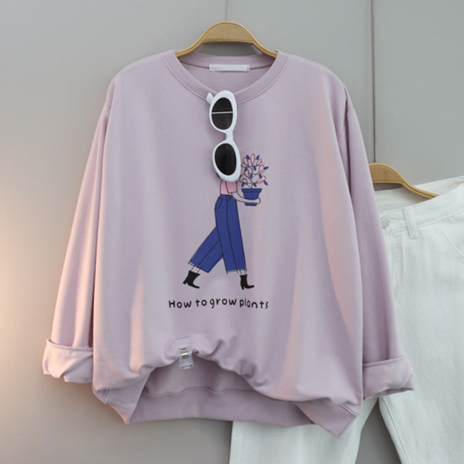 달콩 여성 루즈핏 봄신상 긴팔티 화분소녀프린팅맨투맨