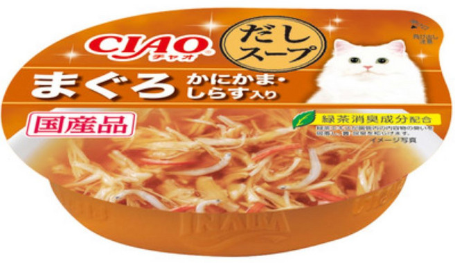 CIAO 原湯杯 貓咪濕糧點心 綠茶消臭配方, NC-52(鮪魚+蟹肉棒+吻仔魚), 60g, 1個