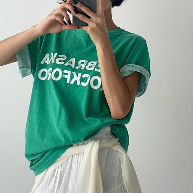 마이쏭 여성 빅사이즈 루즈핏 스카레터링피그먼트반팔티