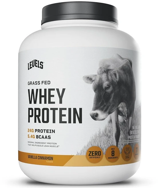 Levels 목초 사육 유청 단백질 파우더 인공 성분 없음 단백질 24G 바닐라 시나몬 0.9kg(2파운드), 5파운드 (1팩) - 쿠팡