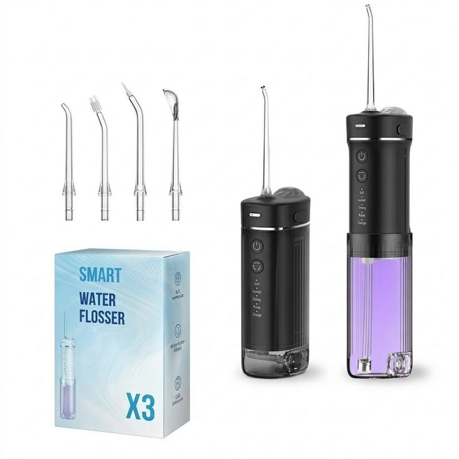 [PYHO] 휴대용 무선 구강세정기 슬라이딩 물치실 강력수압 230ml C타입 여행용, 블랙