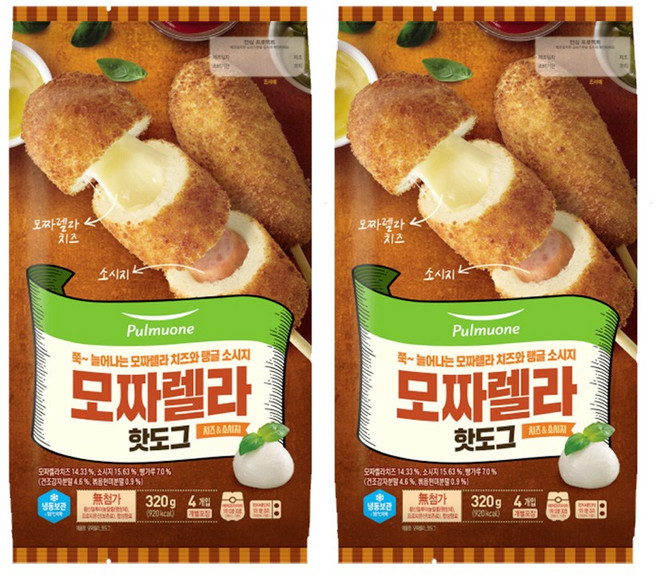 (냉동)[풀무원]모짜렐라핫도그320gx2, 320g, 2개