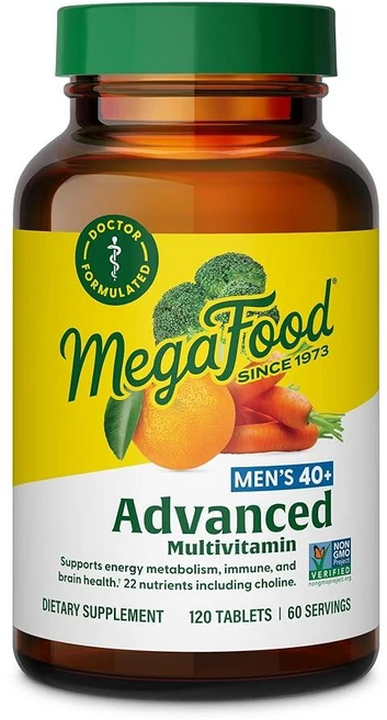 MegaFood 남성용 40+ 멀티비타민 - 비타민 C D B12 비오틴 아연 및 콜린 함유 멀티비타민 - GMO 프리 글루텐 프리 채식주의자 및 유제품 및 콩 프리 - 쿠팡