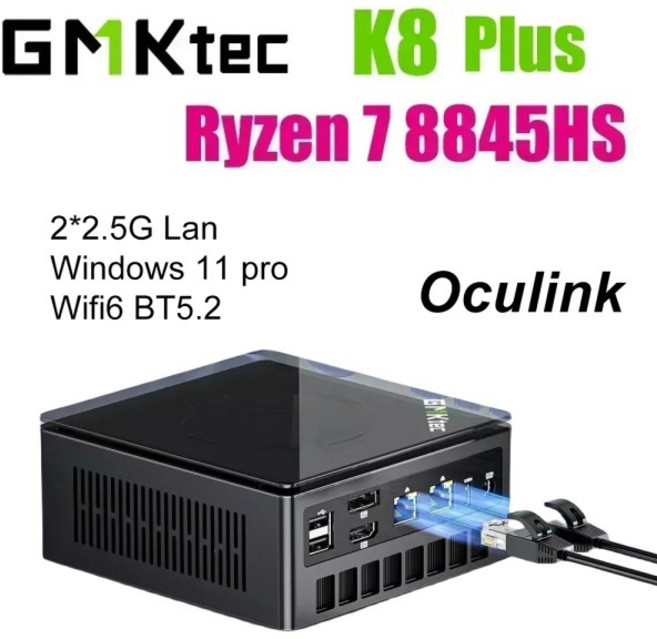 GMKtec K8 Plus 미니 PC AMD R7-8845HS NUCBOX 윈도우 11 프로 라데온 ™ 780M Oculink1PCIE GEN44 DDR5 56, 04 NO RAM NO SSD NO OS, 01 EU, 01 China Mainland