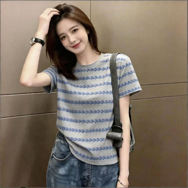 條紋短袖T恤女 寬鬆顯瘦休閒百搭上衣