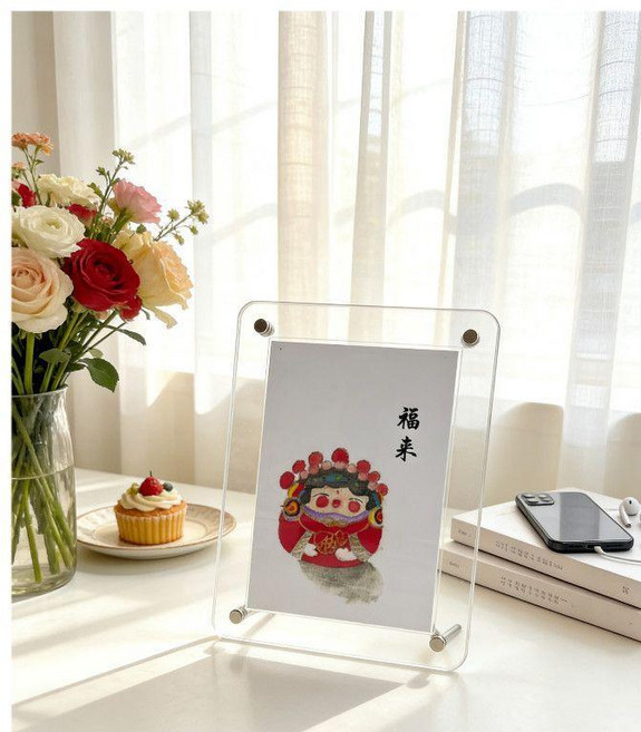 亞克力相框 雙面透明可擺臺掛牆 展示照片明信片A4海報, 1個, 圓角橫豎可放,B4放25.7*36.4CM