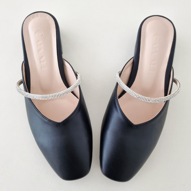 국내제작 발편한 빅사이즈 여성 보석줄 스트랩 뮬 슬리퍼 2cm