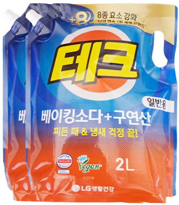 테크 베이킹소다+구연산 엑체세제 리필 일반용, 4개, 4L