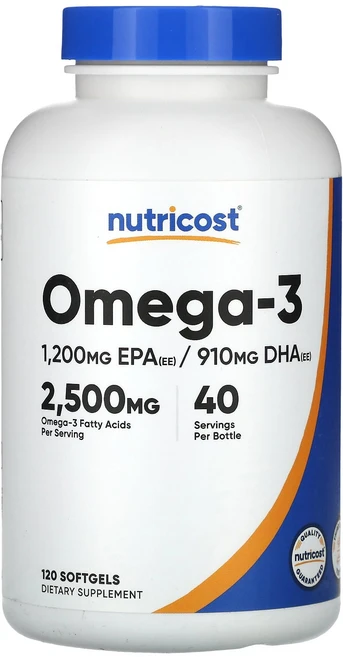 Nutricost 오메가3 2500mg 소프트젤 120정(소프트젤 1정당 833mg), Nutricost오메가32500mg소프트젤120정소프트, 1개, 120정 - 쿠팡