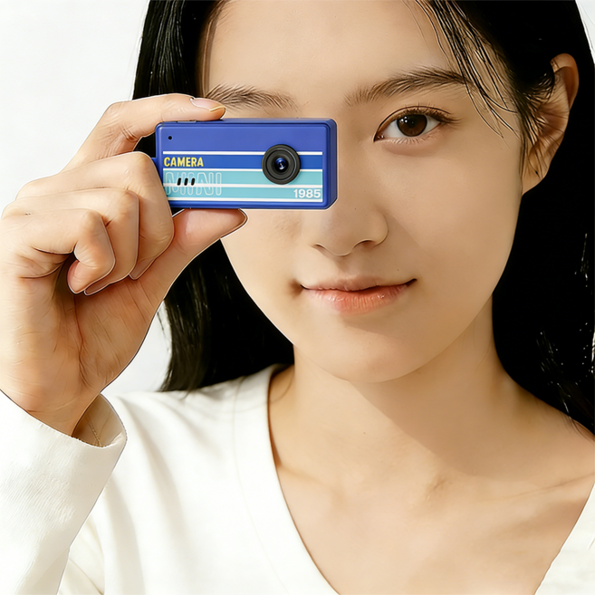 키링 Y2K 빈티지 디지털 카메라 초소형 초경량 카메라 128G SD카드 포함, 블루