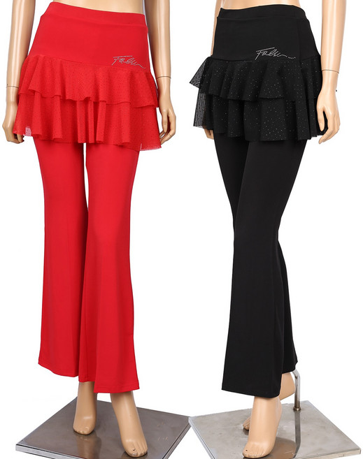 노브댄스복 C137 이단별망바지 댄스복 라틴 모던 라인 사교 단체복, 검정