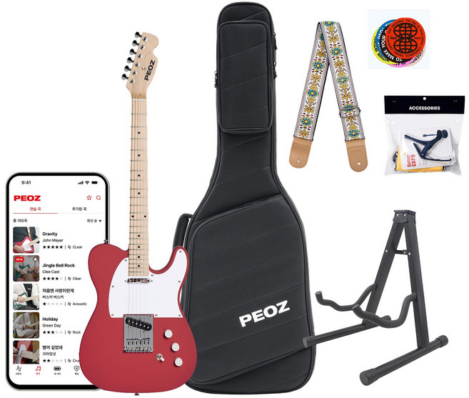 PEOZ 스마트기타 일렉기타 강의무료, 1개, 선릿 모자이크, Pop Red, TR2