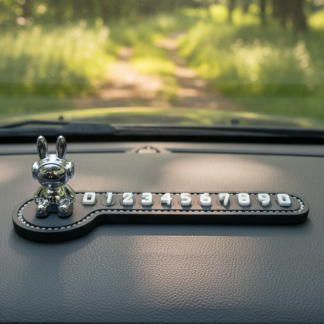 차번호알림판 차량전화번호판 자동차전화번호판 귀여운주차번호판 알림판 캐릭터 안심번호 야광 자동차주차번호판, 1개, 블랙실버