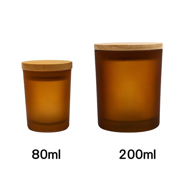 【含發票】木蓋蠟燭玻璃杯 蠟燭 香薰蠟燭 精油蠟燭, 1件, 茶色 (配木紋蓋), 80ml, 磨砂