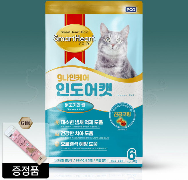 NEW 나인케어 + 젠틀 프라이스 신장 냥스틱 인도어 실내묘 고양이 건사료 전연령 데일리 균형식, 6kg, 1개, 혼합맛