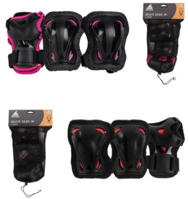 롤러블레이드 SKATE GEAR 3 PACK 아동용 보호대 인라인 킥보드 자전거, 1개, 블랙/핑크