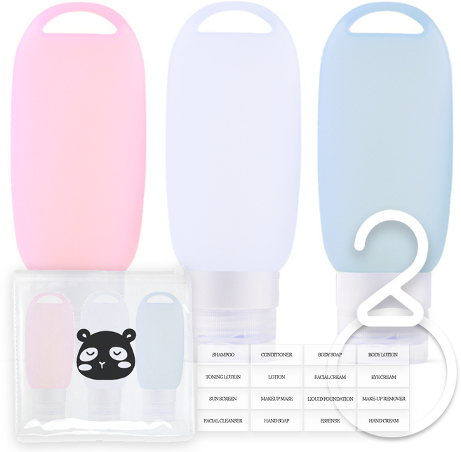 믿추 3중캡 실리콘 여행용 공병 고리 세트 90ml, 3개, 파스텔