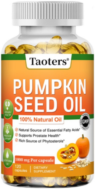 호박씨 오일 캡슐 1000mg - 냉압착 천연 호박씨 오일 - 필수지방산 함유 - 120정 소프트 캡슐, 1개, 120회분
