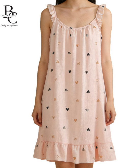 [블랑커브] 여성 나시 원피스 잠옷 여름 홈웨어 루즈핏 프릴 파자마 편한 실내복