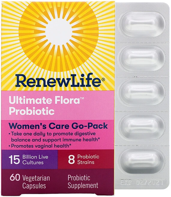 Renew Life RenewLife Ultimate Flora Probiotic Women's Care Go-Pack 리뉴라이프 얼티메이트 플로라 프로바이오틱 우먼스케어 고팩 150억 유산균 60정, 1개 - 쿠팡