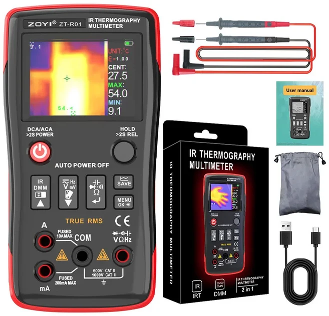 ZOYI R01 2-in-1 스마트 멀티미터 열화상 카메라 USB 타입-C 충전 25000 카운트 AC/DC 전압 전류 테스터 10, 01 ZT-R01 package