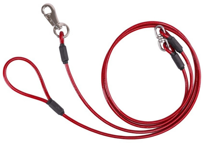 제이제이펫 반려견 와이어 개줄 프리미엄 리드줄 개목줄 스텐 슈밸 코팅 칼라 와야줄, 빨강, 1개