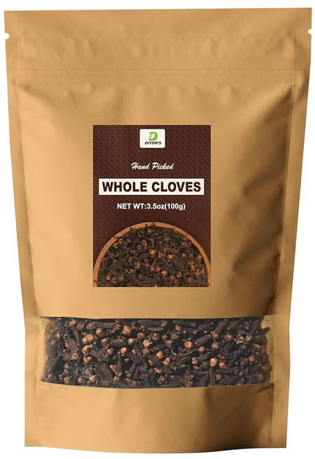 Diyon's 핸드 픽드 프리미엄 등급 유기농 통정향 3.5(100g) 스리랑카산 크래프트 재밀봉 가능한 파우치에 포장. 255107, 100g