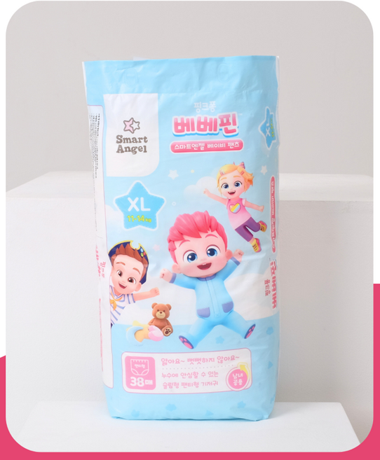 핑크퐁 베베핀 스마트엔젤 팬티형 기저귀 XL 사이즈 (11-14Kg), 38매, 4단계