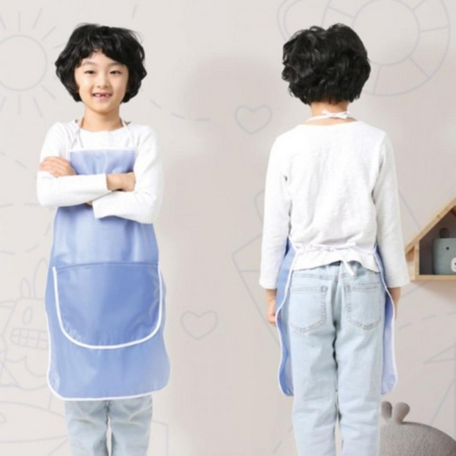 S블루 유아 미술앞치마 쿠킹앞치마 아동앞치마 목끈형 놀이가운 요리 과학 물감, 상세페이지 참조