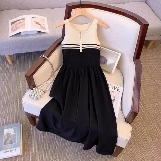 해피유통여성 여름 민소매 배색 원피스 편안한 우아한 드레스wbr