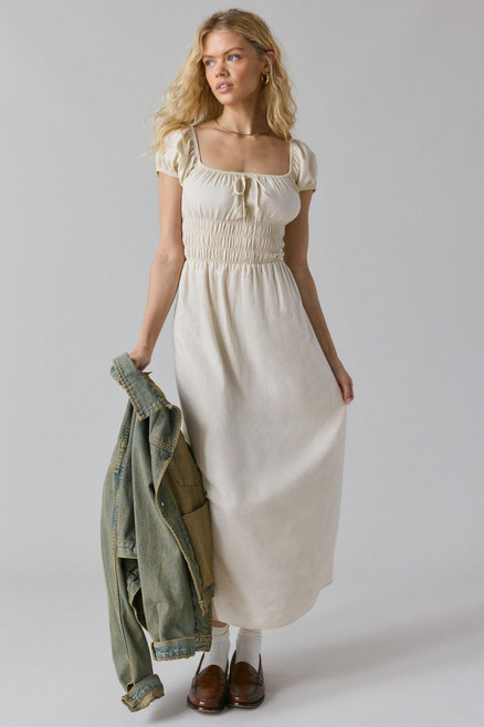 ReMADE By UO Made In LA EcoVero™ Linen Smocked Milkmaid midi dress 미디 원피스 드레스