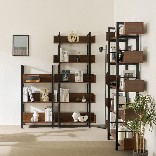 상도가구 제련공단 책장 사각프레임 선반 수납장, 3단, 월넛+블랙F