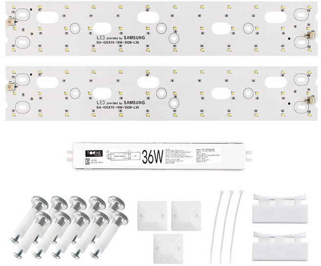 투원라이팅 가정용 삼성 칩 LED 조명 모듈 등 교체 세트 주방등 욕실등 420x70mm 2장 36W, 주광색, 1개, 고급형/S4등급(5630칩)