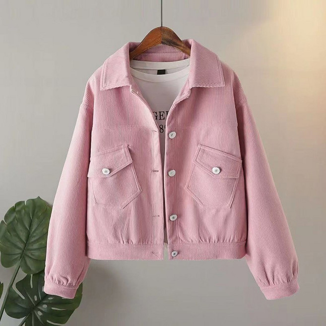 AOKADA 여성 봄 가을 루즈핏 카라넥 코듀로이 카고 점퍼 자켓 아우터