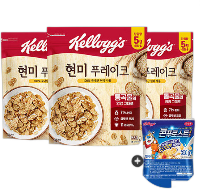 켈로그 현미 후레이크 + 미니, 3개, 550g