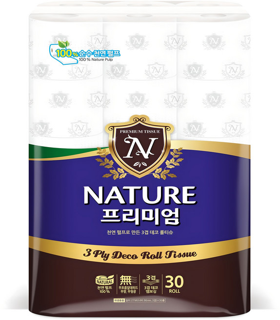 네이쳐 프리미엄 3겹데코 30롤티슈, 1개, 30개입