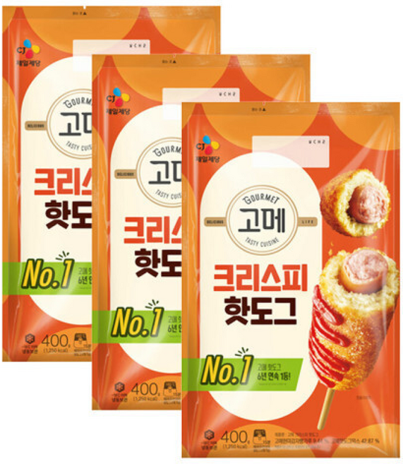 CJ 고메 크리스피 핫도그, 400g, 3개