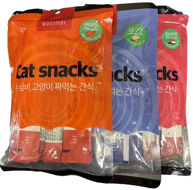 누심비 고양이 짜먹는 간식 길고양이 대용량 15g 3가지맛 90개, 참치맛, 대구맛, 연어맛