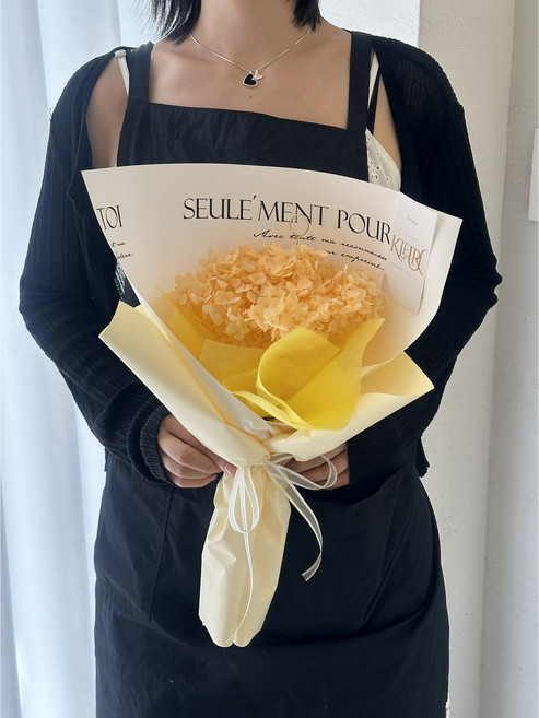 [감성가득] 스튜디오클레어 프리저브드 수국 꽃다발 (메세지카드 &관리법 제공), 연오렌지