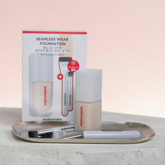 [파운데이션] 웨이크메이크 심리스 웨어 파운데이션 30ml SPF30 / PA+++ [브러시포함]모공 덮지 않고 컬러로 가볍게 상아빛 컬러 코드 오래도록 다크닝 없이 화사함, 1개, 21p 로지 바닐라