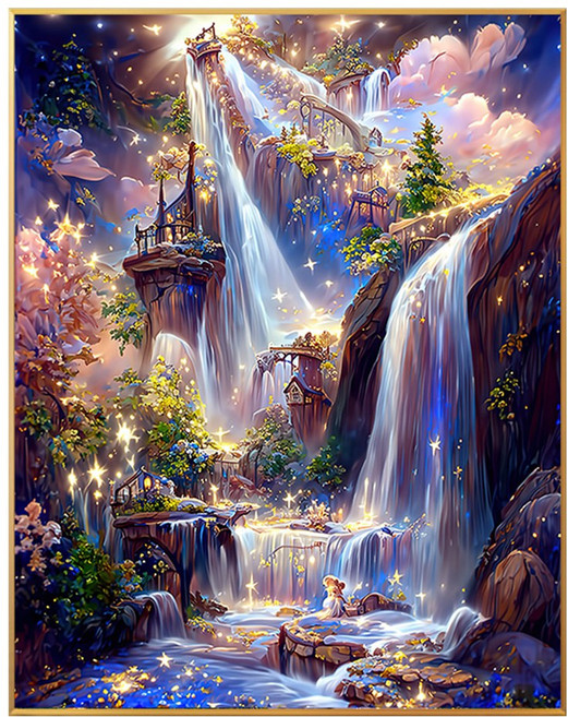 코지하루 DIY 명화그리기 물감 2세트 유화 그림 그리기 아크릴화 40x50, 별이 빛나는 폭포A (Y031), 1개