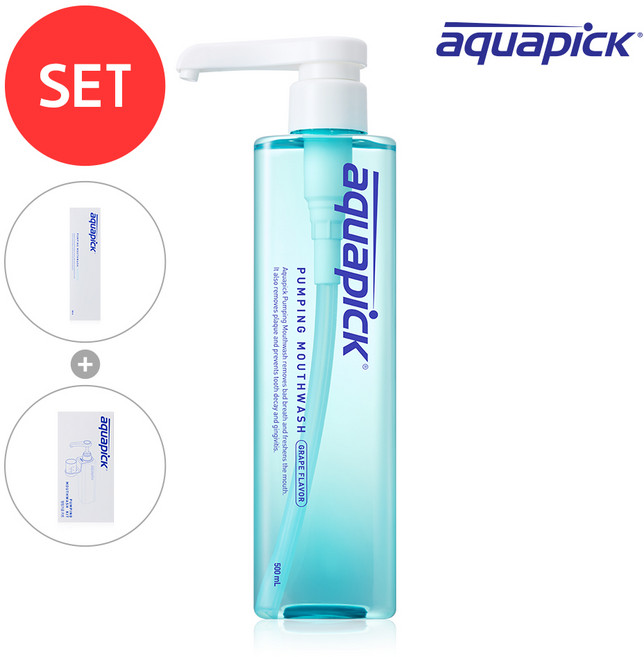 아쿠아픽 펌핑가글 구강청결제 세트, 펌핑가글세트 (펌핑가글액1개+펌핑키트), 1개, 500ml