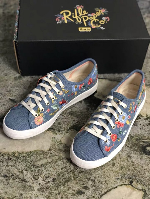 KEDS 牛仔電繡花帆布鞋