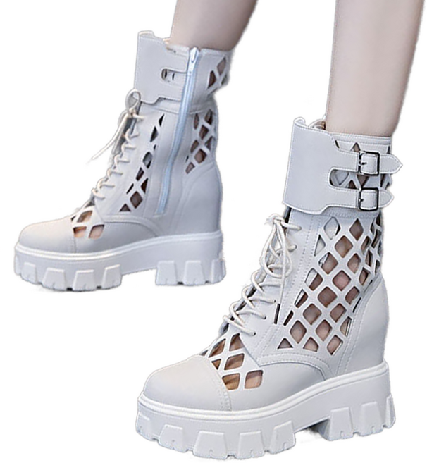 셀럽당 여성 키높이 워커 여름 통굽 굽 펀칭 통기 캐주얼 메쉬 부츠