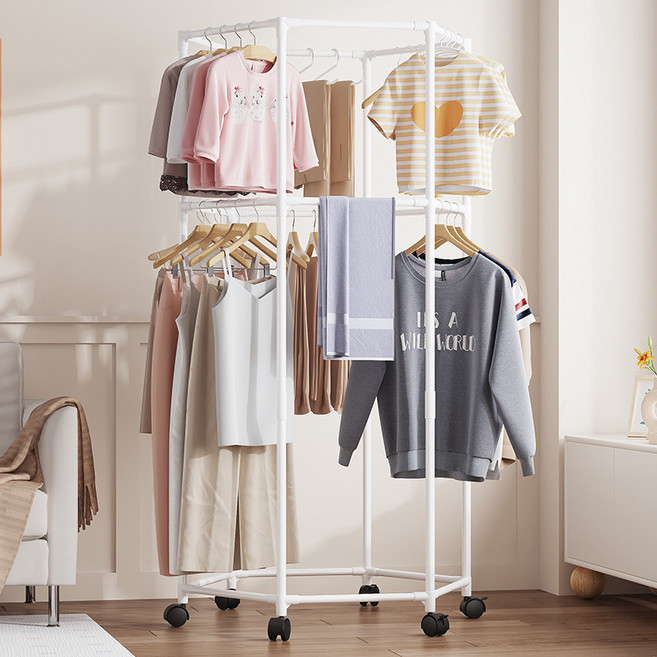 KDNC 원룸 자취 틈새 행거 스탠드 360도 회전 이동식 캐스터 간편조립 옷걸이, 화이트